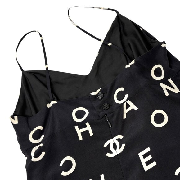 CHANEL Vintage 97P CC Logo Print Silk Camisole Slip Dress #40 Black [106075] - Picture 7 of 13